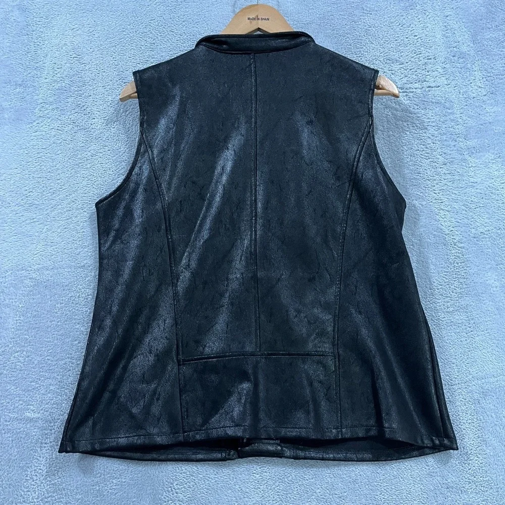 Solitaire by Ravi Khosla Shiny Faux Leather Moto Zip Jacket Vest XL Grunge‎ Goth
